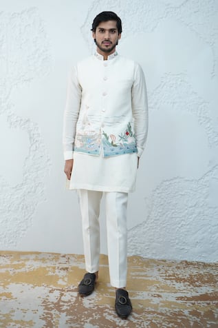 Sea Shore Embroidered Bundi & Kurta Set 