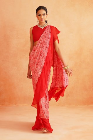 Palak & Mehak Ishna Pre-Draped Printed Saree With Blouse 