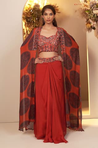 BAIDEHI Mandala Print Long Jacket Skirt Set 