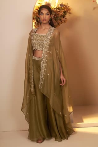 BAIDEHI Floret Embroidered Jacket Palazzo Set 