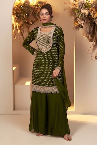 BAIDEHI Floret Embroidered Kurta Sharara Set 