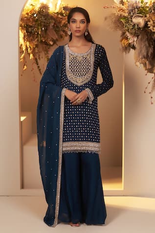 BAIDEHI Floret Dabka Embroidered Kurta Sharara Set 