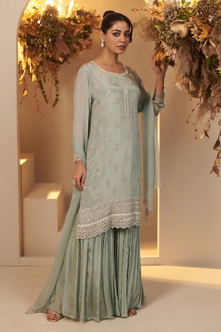 BAIDEHI Pearl Butti Embroidered Kurta Sharara Set 