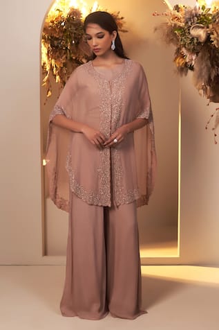 BAIDEHI Pearl Butti Embroidered Cape Palazzo Set 