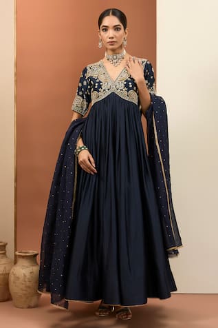Neha Khullar Blue Hand Embroidered Anarkali Set 