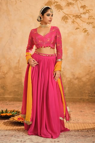 Blooming Threads Sequin Embroidered Gathered Lehenga Set 