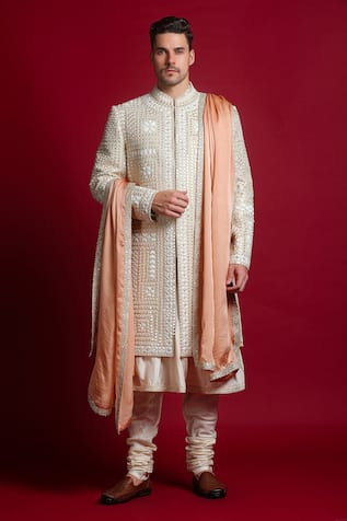 Char Chaand Mirror Embroidered Sherwani Set 