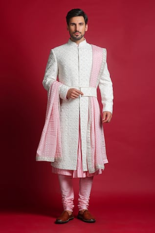 Char Chaand Mughal Embroidered Sherwani Set 