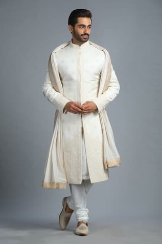 Char Chaand Glass Bead Embroidered Sherwani Set 