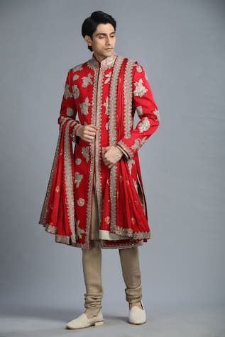 Char Chaand Aari Floral Embroidered Sherwani Set 