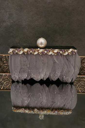 Adwita Bags & Jewels Kara Feather & Crystal Embellished Clutch Bag 