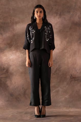 Oja Flower Embroidered Jacket & Pant Set 