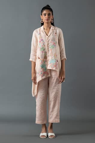 Oja Embroidered Asymmetric Shirt Tunic With Pant 