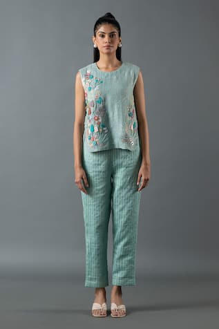 Oja Mirror Embroidered Top & Pant Set 