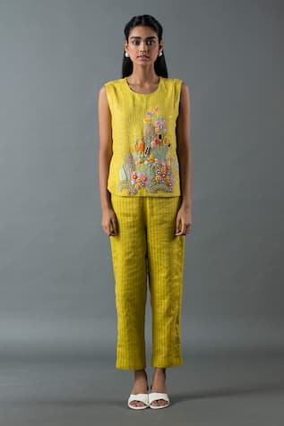 Oja Flower Embroidered Top & Pant Set 