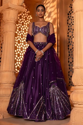 Enamour By Radha Glass Beads Embroidered Lehenga & Blouse Set 