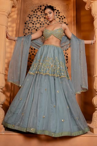 Enamour By Radha Floral Zardosi Embroidered Tiered Lehenga Set 