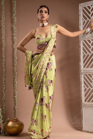 Ahi Clothing Elephant Digital Print Pre-Draped Saree With Bustier 