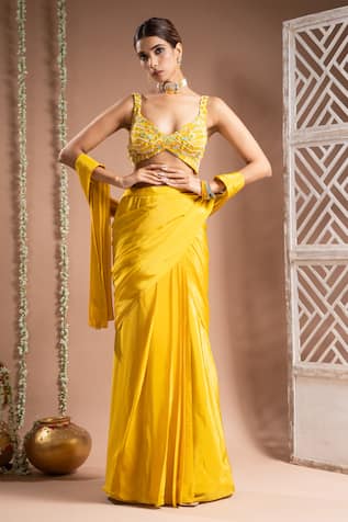 Ahi Clothing Solid Pre-Draped Saree With Embroidered Bustier 