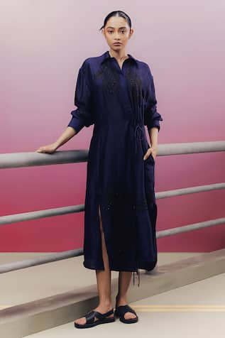 Kavya Singh Kundu Zoe Handwoven Silk Midi Shirt Dress 