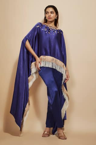 Masumi Mewawalla Sequin Embroidered Yoke Kaftan With Pant 