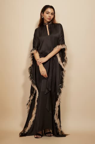 Masumi Mewawalla Fringes Embroidered Tie-Up Belt Kaftan 