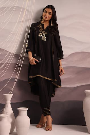 OMI Silk Floral Sequin Embroidered Kurta With Pant 