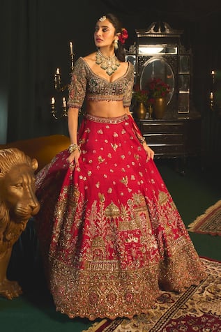 Roqa Ahmar Zardozi Embroidered Bridal Lehenga Set 