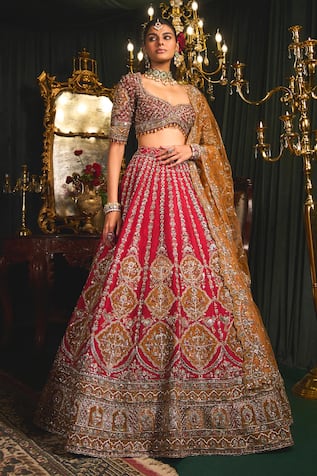 Roqa Aziza Floral Patchwork Embroidered Bridal Lehenga Set 