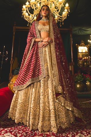 Roqa Zarir Mughal Floral Embroidered Bridal Lehenga Set 