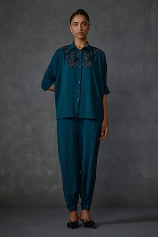 Namrata Joshipura Myrrah Floral Bead Embellished Shirt With Pant 