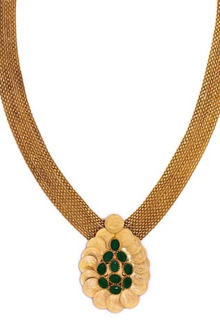 Tear Drop Carved Pendant Necklace 