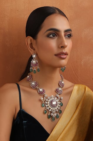 Swabhimann Phool Stone Embellished Polki Pendant Necklace Set 