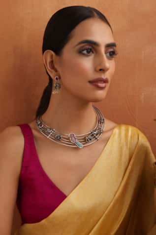 Swabhimann Carved Tribal Bird Embellished Necklace Set 