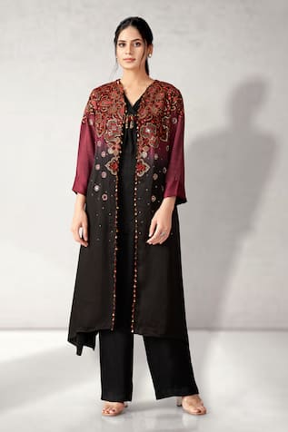 Aditi Somani Embroidered Ombre Cape With Top 