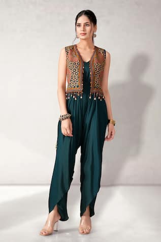 Aditi Somani Solid Draped Jumpsuit With Jacket 