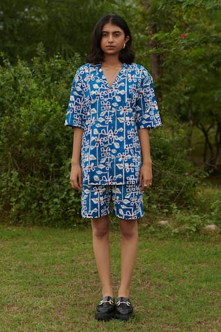 Khajoor Studio Geometric Printed Cotton Tunic With Shorts 