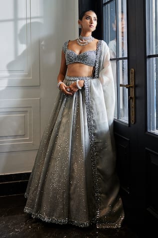 Vvani by Vani Vats Scattered Sequin Embroidered Bridal Lehenga Set 