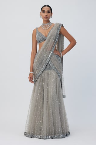 Vvani by Vani Vats Scattered Sequin Work Pre-Draped Saree With Blouse 