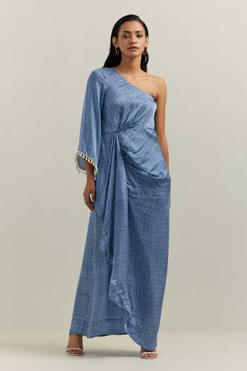 Shikha Malik Cubes Block Print Draped Dress 
