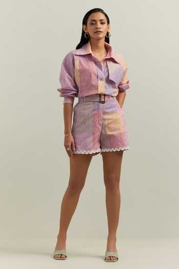 Shikha Malik Kalos Asymmetric Block Print Shirt 