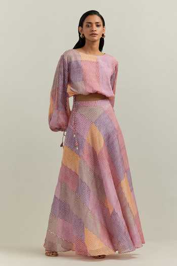 Shikha Malik Kalos Abstract Print Top With Skirt 