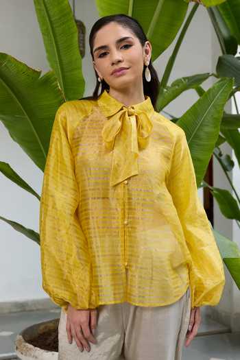 RAAS LIFE Phool Glitterati Striped Tie Up Collar Shirt 