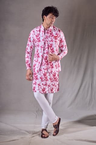 Arihant Rai Sinha Tie Dye Swirl Print Bundi Kurta Set 