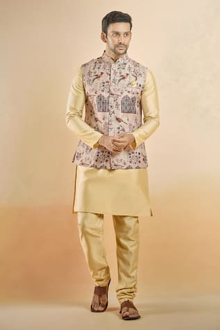 Arihant Rai Sinha Botanical Woven Bundi & Kurta Set 