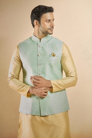 Flower Woven Nehru Jacket 