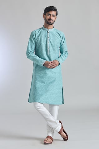 Gullista Woven Embroidered Placket Kurta With Churidar 