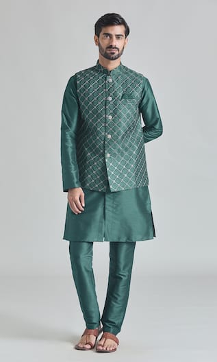 Arihant Rai Sinha Floral Jaali Thread Embroidered Bundi Set 