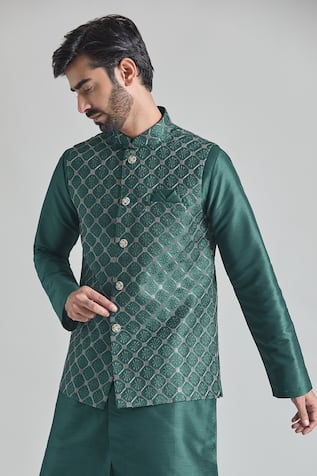 Thread Embroidered Green Bundi 