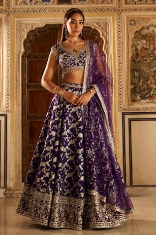 LASHKARAA Mughal Gul Woven Brocade Lehenga Set 